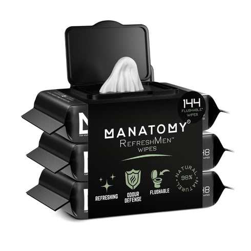 MANATOMY RefreshMen Hygiene Man Wipes, with Aloe Vera & Chamomile, Extra-Thick & Extra-Large,