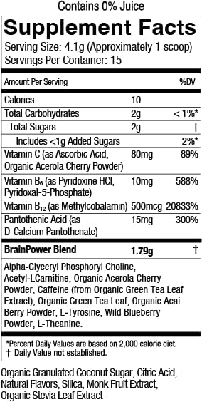 BrainJuice Nootropics Brain Support Supplement, Gluten Free Powder for Energy and Focus, 15 Servings