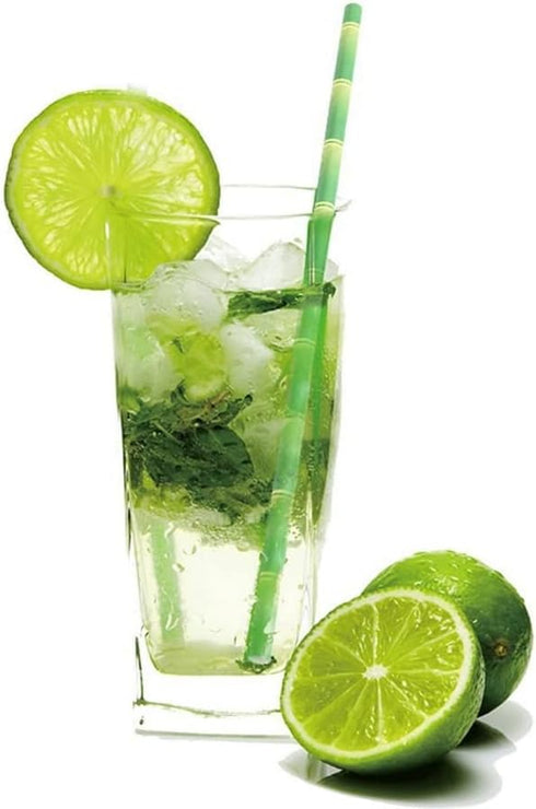 Biodegradable Green Bamboo Printed Paper Drinking Straws - Pack of 100 Disposable Straws