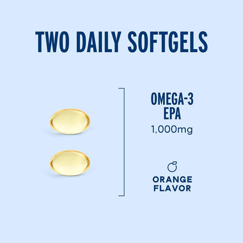 Omega-3 1000mg 60 Count Oceanblue Essentials Mood Food | Triple Strength Fish Oil EPA for Mood Support | Burpless Mini