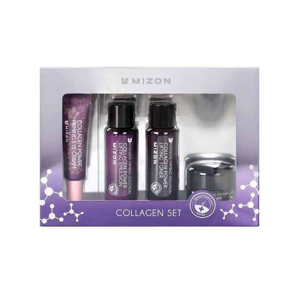 MIZON Collagen Mini Set for Daily Moisturizing, Wrinkle Care, Korean Skin Care Gift Set (Toner+Emulsion+Eye Cream+Face