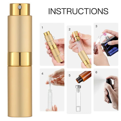 LISAPACK 8ML Atomizer Perfume Spray Bottle for Travel, Empty Refillable Cologne Dispenser, Gold
