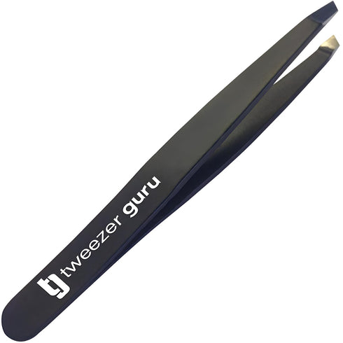 Tweezer Guru Tweezers for Women, Precision Slant-Pointed Eyebrow Tweezer for Facial Hair Removal (Black)