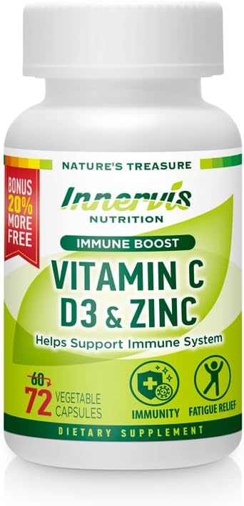 Immunity Immune Boost Supplement – Vitamin C D3 Zinc Blended, 72 Veggie Capsules, Immune Support Antioxidant Supplement