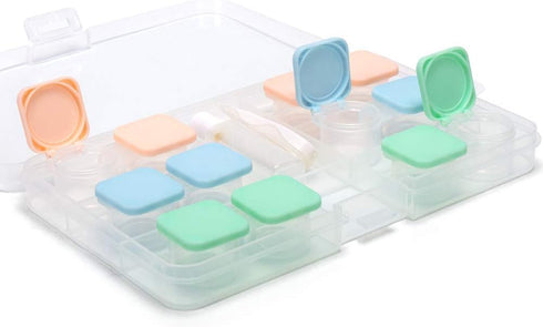 6 Pack Portable Flip Top Contact Lens Case Holder with Remover Tool Tweezers and Solution Bottle