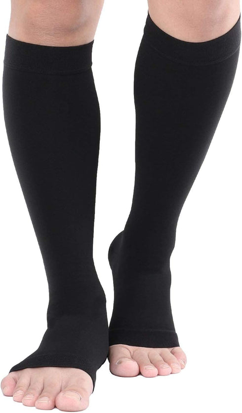Knee High Compression Stockings, Firm Support 20-30 mmHg, Open-Toe, Ankle & Arch Support, 1 Pair Black 3XL