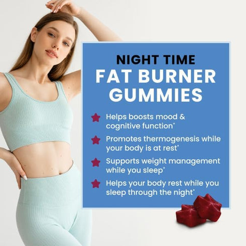 Night Time Fat Burner Gummies, Sleep Support & Weight Loss Supplement, 60ct for Men & Women