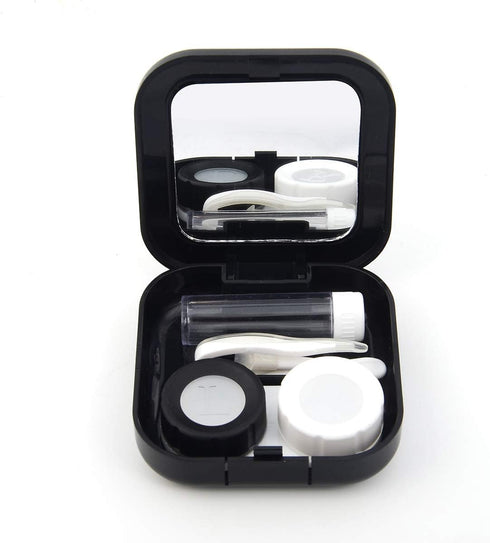 AHIER Portable Contact Lens Case Travel Kit, Mirror + Bottle + Tweezers Holder, Black