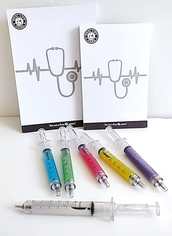 Real Life Hero Notepads Gift Set with Matching 1.5" Button and 6-Pk Syringe Pens