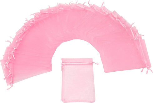 100Pcs Organza Bags 3.5x4.5 inch - Pink Baby Shower Favor Bags, Mesh Jewelry Gift Pouches