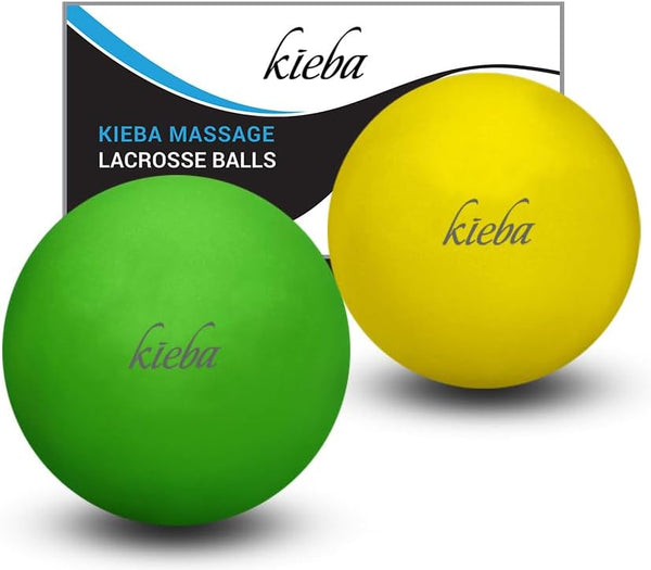 Kieba Massage Lacrosse Balls for Myofascial Release, Trigger Point Therapy, Set of 2 Firm Balls (Green, Yellow)