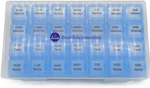 Healthaccessories 7 Spanish Day Four Times a Day Weekly Pill Planner Organizer - Large Compartment Pill Boxes Store