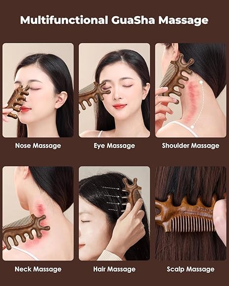 LiZEROGDAX 4 1 in Sandalwood Gua Sha Massager, Scraping Massage Comb, Meridians Tool for Hair, Face, Eye Neck Body