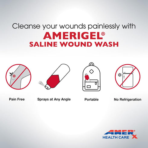AMERIGEL Saline Wound Wash, First Aid Cleansing Solution, 7.1 Oz.