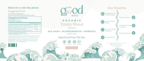 Trinity Blend Superfood Supplement, Sea Moss, Bladderwrack, Burdock Root for Overall Health Support, 60ct