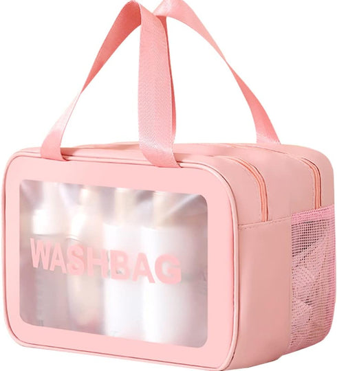 Travel Toiletry Bag - Large Clear Makeup Bag, 2 in 1 Waterproof Skin Care Bag for Toiletries (Pink)
