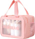 Travel Toiletry Bag - Large Clear Makeup Bag, 2 in 1 Waterproof Skin Care Bag for Toiletries (Pink)