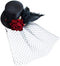 Small Top Hat Hair Clip, Black Veil Flower Decor for Masquerade and Halloween