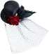 Small Top Hat Hair Clip, Black Veil Flower Decor for Masquerade and Halloween