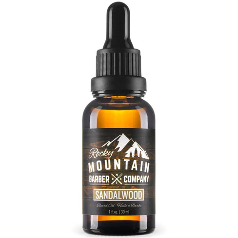 Rocky Mountain Barber Company Men’s Sandalwood Beard Oil with Grapeseed, Coconut, Argan Oils & Real Sandalwood