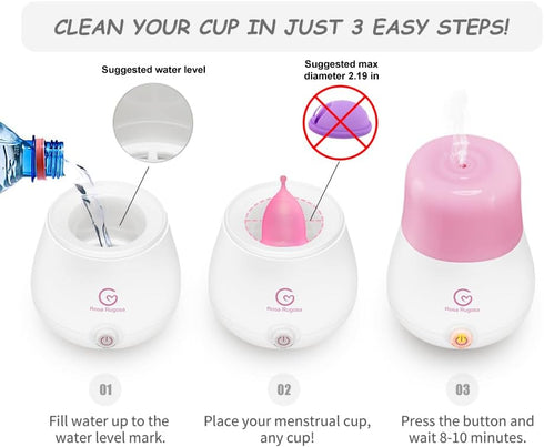 ROSA RUGOSA 99.9% Menstrual Cups + Steamer Bundle - All You Need to Start Your Menstrual Cup Journey! - Feminine