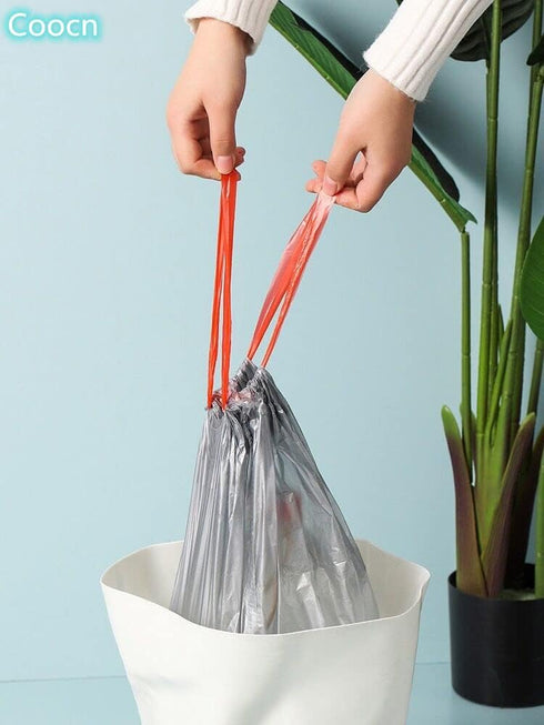 Coocn Drawstring Garbage Bags, Thicker Heavy Bathroom Trash Can Liners, 50 Counts, 4-6 Gallon (Gray)