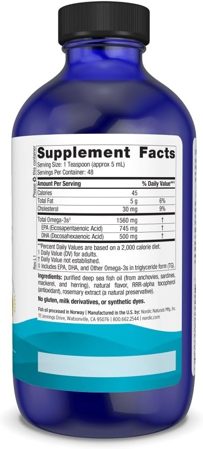 Nordic Naturals Omega-3, Lemon Flavor - 8 oz, 1560 mg Omega-3, Fish Oil for Immune Support, Brain & Heart Health
