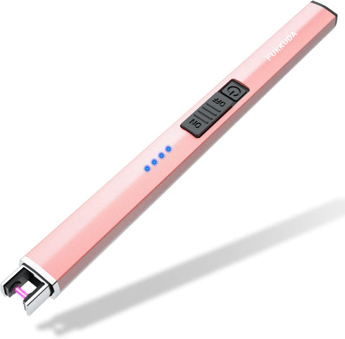 FUKKUDA Electric Candle Lighter with Safety Switch, USB Rechargeable Windproof Plasma Arc Lighter (Rose Gold)