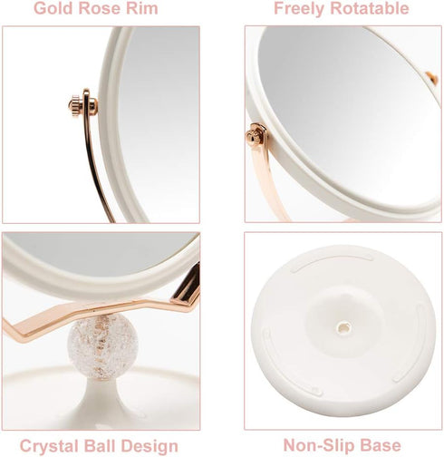 YEAKE 8" Oval Makeup Vanity Mirror, Double Sided 3X Magnification, 360° Swivel, ABS Plastic Cosmetic Table Mirror