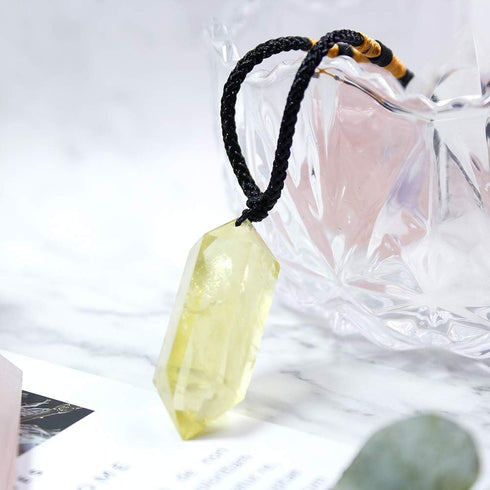 Runyangshi Citrine Healing Crystal Pendants, Double Pointed Natural Quartz Necklace, 6 Faceted Chakra Wand