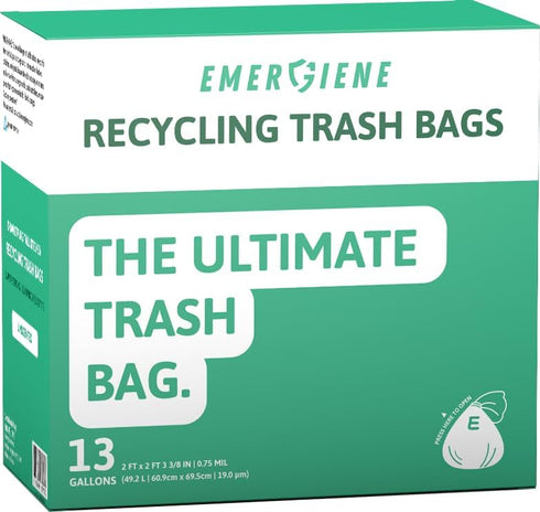 Tall Kitchen Recycling Trash Bags, 13 Gallon, Leakproof, Super Strong, Unscented, 200 Count by Emergiene