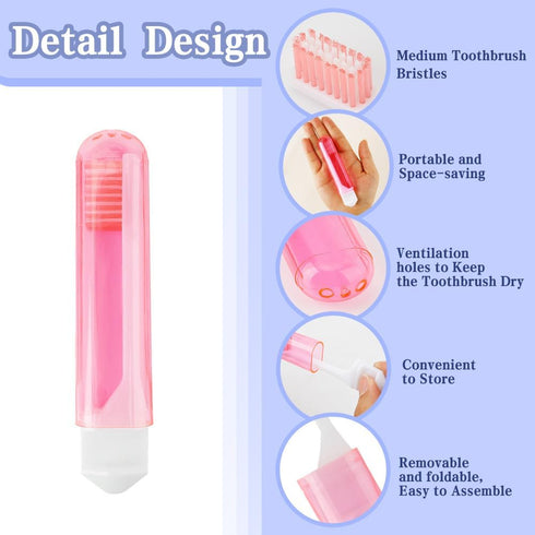 Travel Toothbrush Set, 3PCS Mini Soft Portable Toothbrush with Cover, Individually Wrapped, Orange, Yellow, Pink