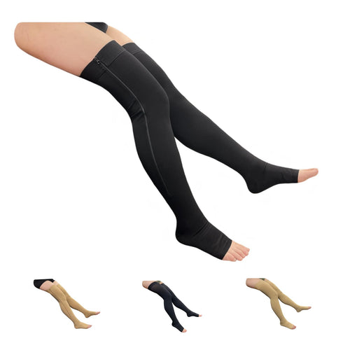 HealthyNees Open Toe 20-30 mmHg Compression Wide Leg Stocking Thigh High Zipper (Large-X-Large,