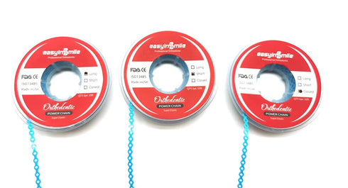 SNAWOP Dental Orthodontic Power Chain, Multicolor Spool Elastic Rubber Bands for Teeth Braces (Long, Light Blue)
