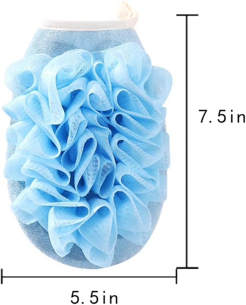 Bath Shower Pouf Sponge 2 in 1 Exfoliating Mesh Pouf Sponge Loofah Bath Glove with Elastic Hand Strap for Women Men Kid Bathroom (Blue)
