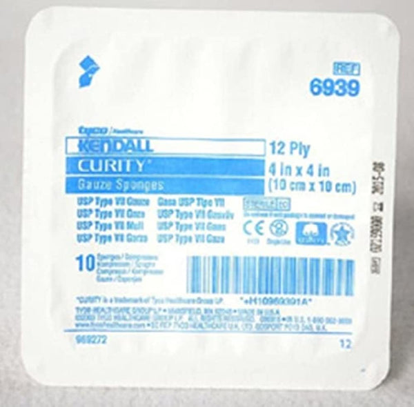 Covidien Curity Gauze Sponges, Sterile, 12-Ply, 4" x 4" (Tray of 10 Sheets)