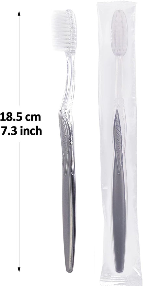 Packaged, (50 Pack) FKYzixeh Grey Handle Toothbrush Bulk, Disposable Toothbrushes Individually Toothbrush for Travel