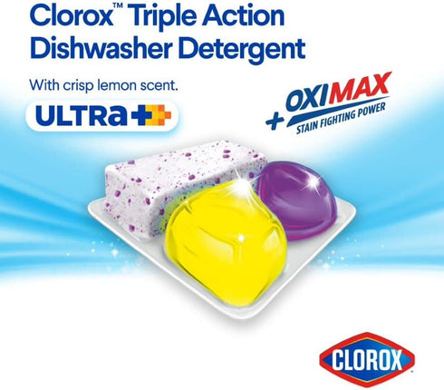 Clorox Triple Action Ultra Dishwasher Detergent Pacs, 60 Count, Lemon Scent