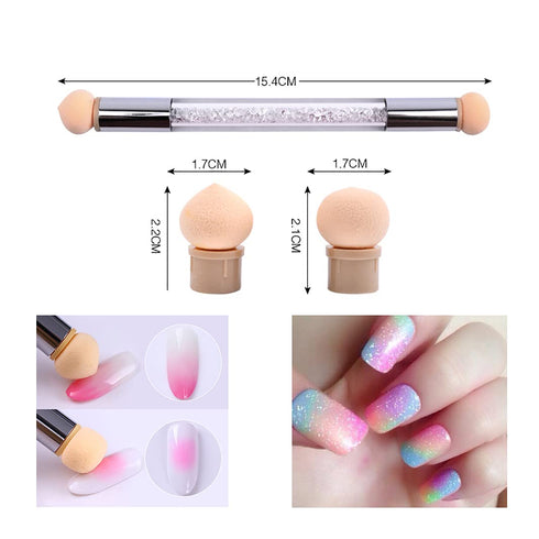 JERCLITY 5pcs Acrylic Nail Gradient Shading Brushes Set - Double Ended Nail Sponge Pen Manicure Tools