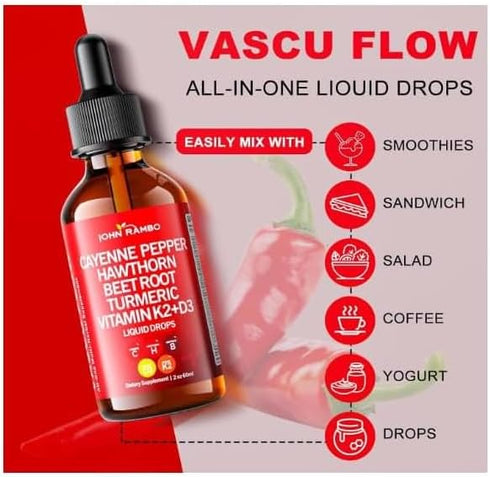 MudetHom 60ml K2 D3 Pepper Drops Supplement Liquid Herbal Supplements Pepper Hawthorn Beet Root Turmeric Curcumin