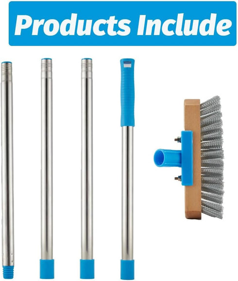 Stainless Steel Deck Scrub Brush, 60" Heavy Duty Floor Scrubber with Pole for Concrete, Patio, Garden Cleaning