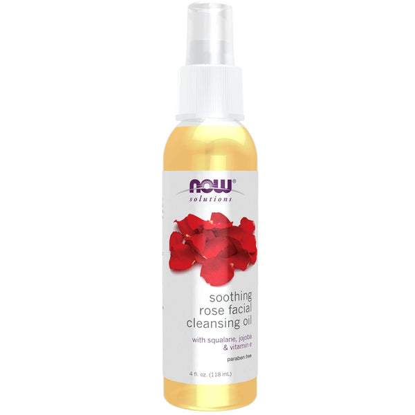 NOW Foods Solutions Soothing Rose Facial Cleansing Oil with Jojoba Oil, Vitamin E, Rose Absolute, 4 Fluid Ounce