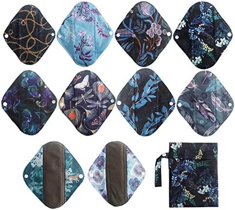 10PCS Reusable 8 Inch Mama Cloth Menstrual Pads, Light Sanitary Pads, Panty Liners
