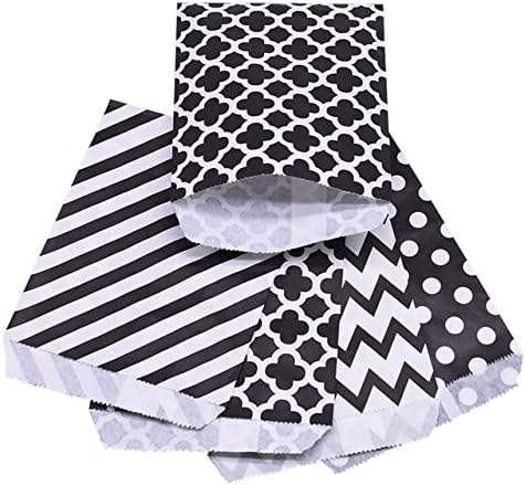 Tvoip 50 Pcs 5 x 7 Inches White and Black Striped Paper Bags, Holiday Wedding Favor Treat Bags