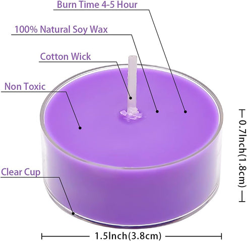 DEYBBY Scented Soy Wax Tealight Candles Bulk, Lavender Aromatherapy Candle for Stress Relief, Long Lasting for