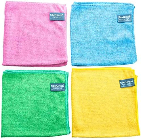 UberGreen Microfiber 4-Pack Cleaning Cloth With Silver - (Blue, Yellow, Green, Rose) - Eco-Friendly Cleaning With Just