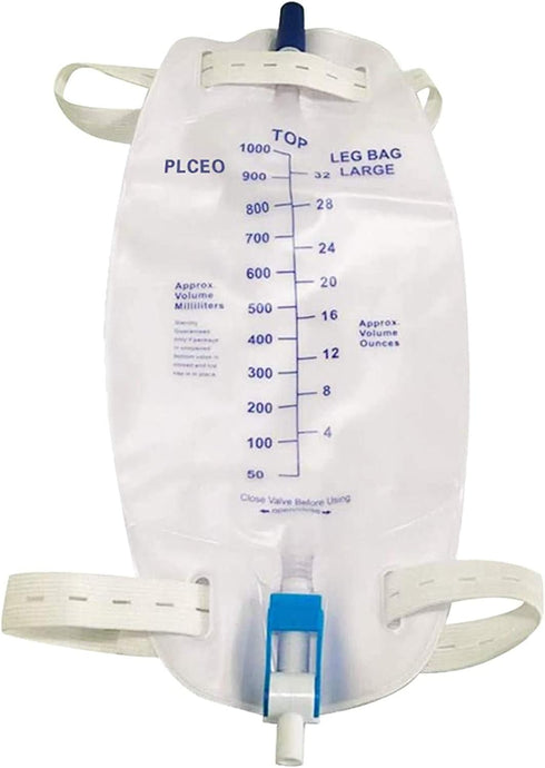 Easy-Tap Leg Bag Urinary Drainage Bag, 1000ml, Anti-Reflux Valve, Cloth Straps, Easy Flip Drain, Pack of 3