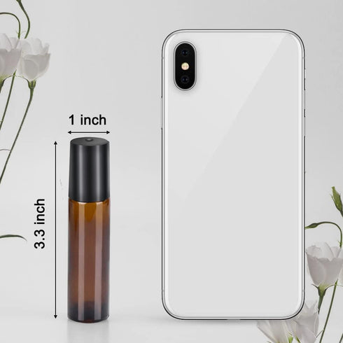 Sungwoo 12 Pack Essential Oil Roller Bottles, 10ml Amber Glass with Caps for Travel, Perfume
