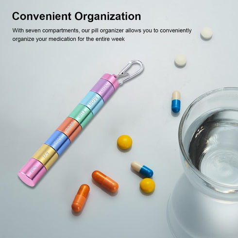 QKDS 7 1 Pill Box Organiser, Portable Weekly Pill Box, Day Times a Day Compartments Tablet Organiser Box, Rainbow Metal