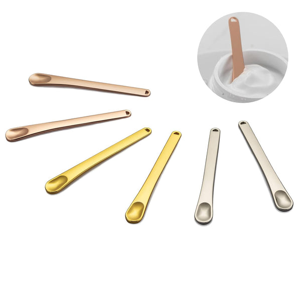 Tekson Metal Cosmetic Skincare Spatula, Mini Reusable Scoop for Cream, Lotions, Moisturizers (Rose Gold, Gold, Silver)